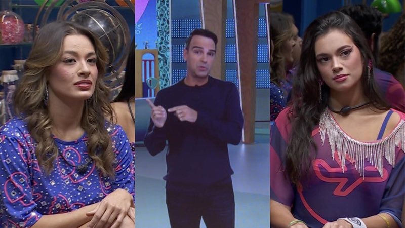 BBB 24: Tadeu Schmidt puxa a orelha de Beatriz e Alane ao vivo