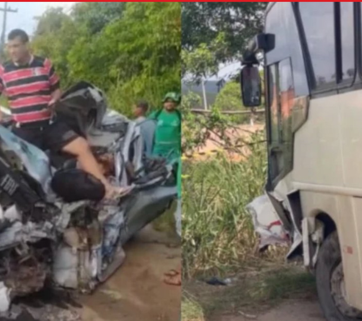 Grave colisão na PE-060, envolvendo ônibus e carro, deixam várias vítimas